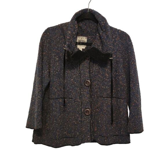 Curio Blue Cardigan Sweater 80s Twee Buttons Pockets Size Medium - Picture 1 of 12